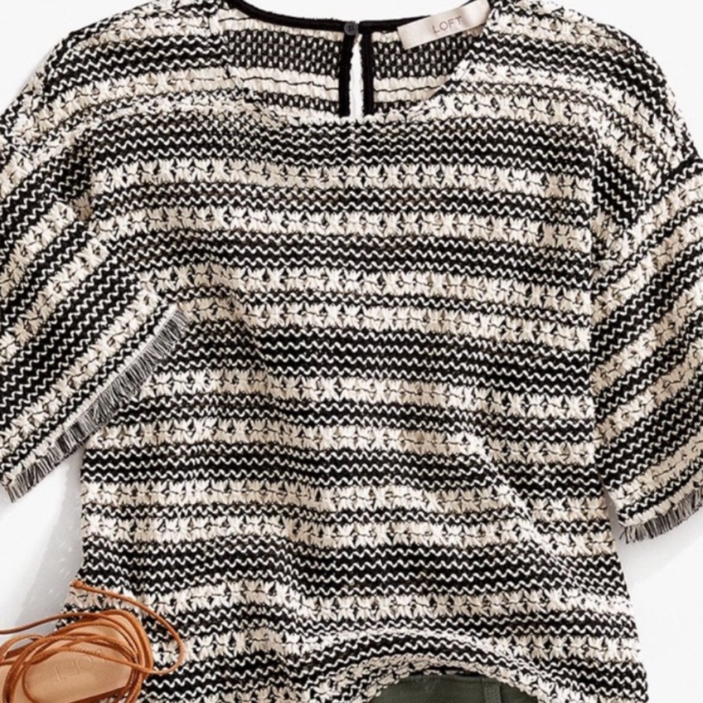 LOFT Women’s Black & White Striped Crocheted Top, Medium, Worn Once, Unlined - Picture 2 of 10